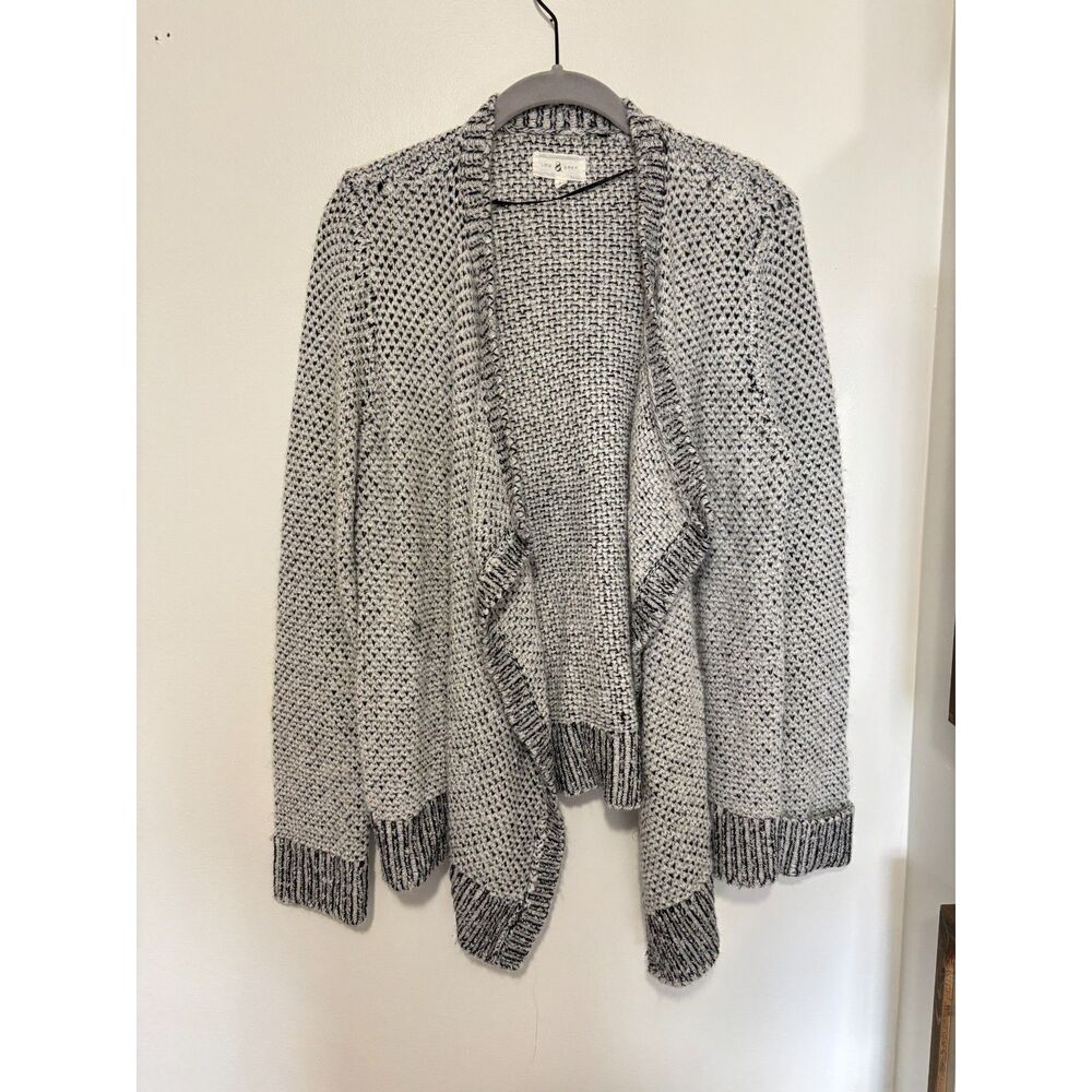 Lou & Grey Open Front Cardigan Large Gray Marled Cozy Knit Draped Sweater
